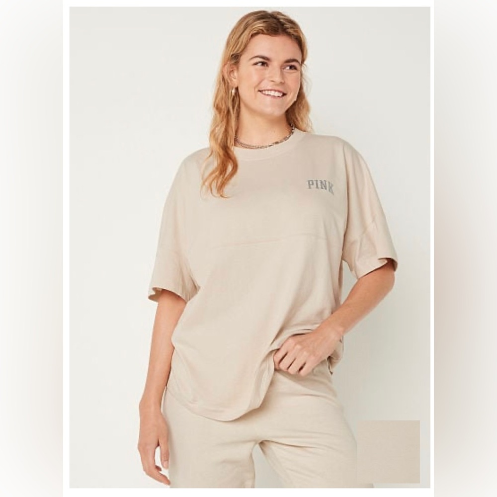 PINK Cotton Oversized T-Shirt with glitter/bling logo